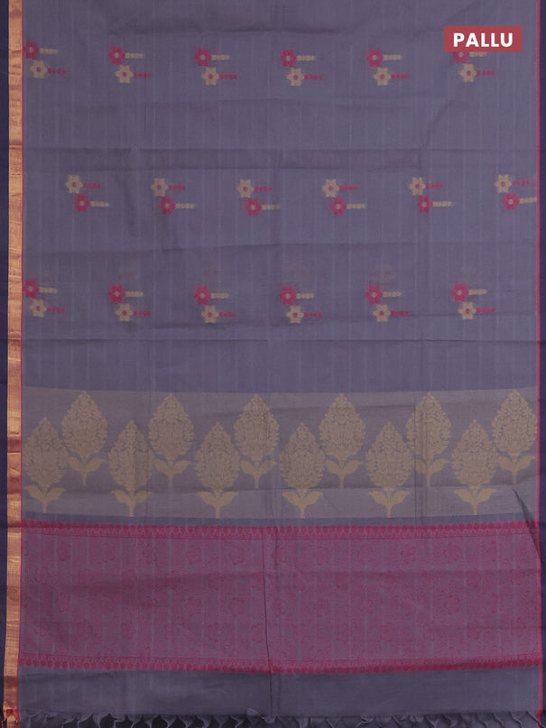 Nithyam cotton saree grey with allover thread weaves & buttas and zari woven simple border