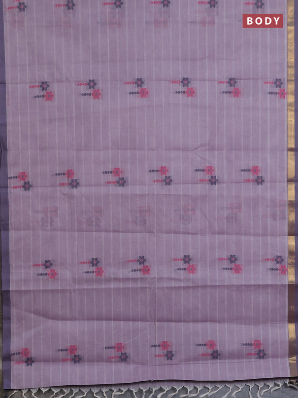 Nithyam cotton saree lavender shade and gery with allover thread weaves & buttas and zari woven simple border