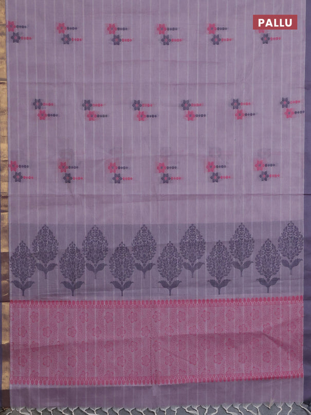Nithyam cotton saree lavender shade and gery with allover thread weaves & buttas and zari woven simple border
