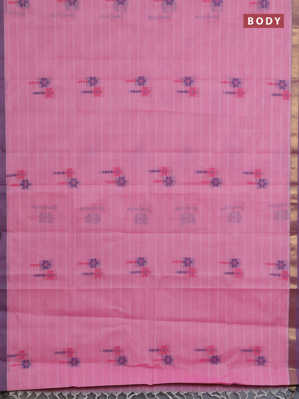 Nithyam cotton saree pink and grey with allover thread weaves & buttas and zari woven simple border