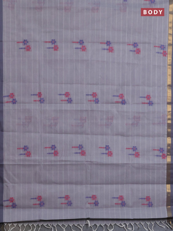 Nithyam cotton saree grey shade with allover thread weaves & buttas and zari woven simple border