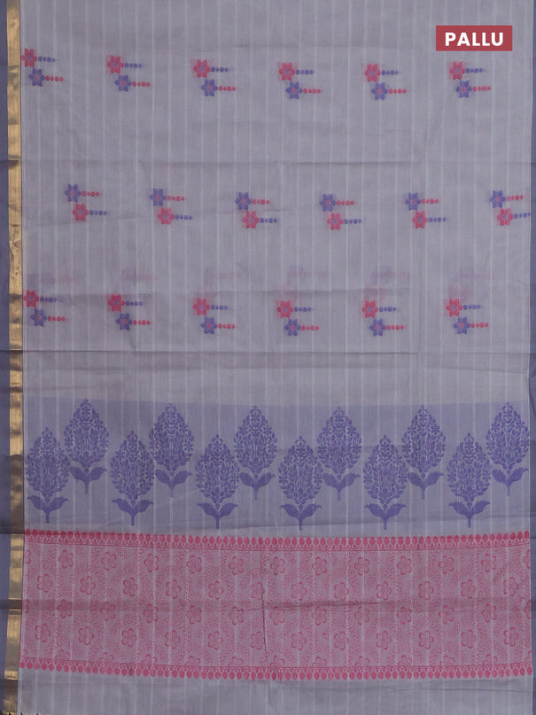 Nithyam cotton saree grey shade with allover thread weaves & buttas and zari woven simple border