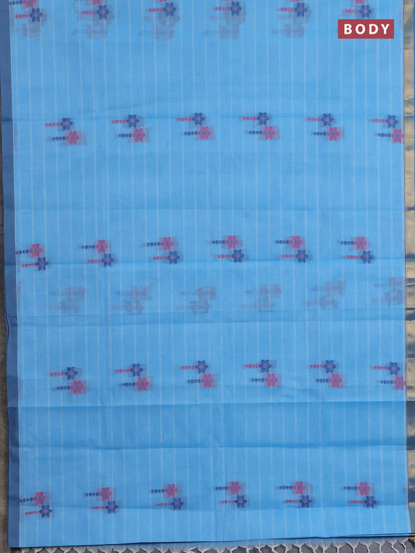 Nithyam cotton saree teal blue with allover thread weaves & buttas and zari woven simple border