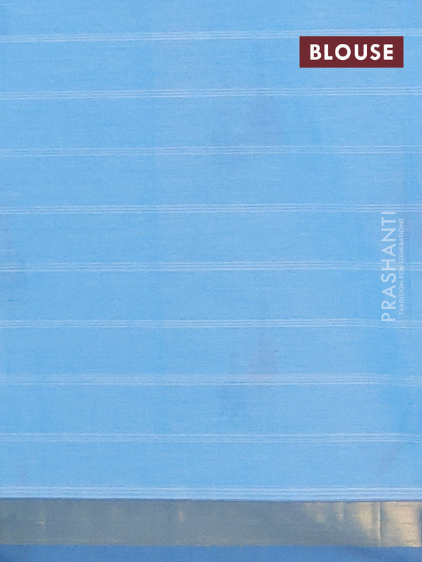 Nithyam cotton saree teal blue with allover thread weaves & buttas and zari woven simple border