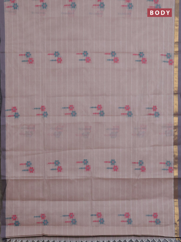 Nithyam cotton saree beige with allover thread weaves & buttas and zari woven simple border
