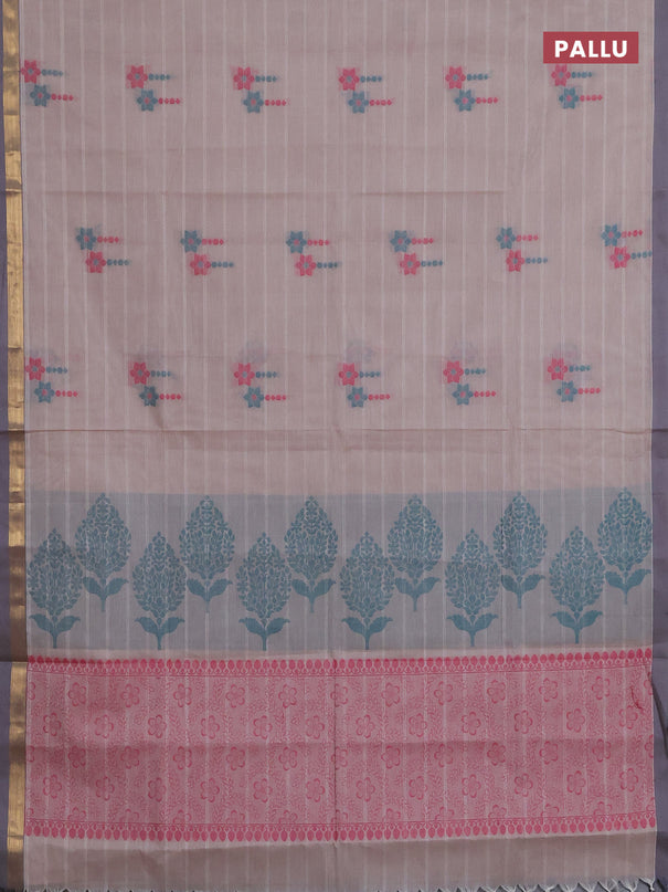Nithyam cotton saree beige with allover thread weaves & buttas and zari woven simple border