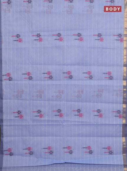 Nithyam cotton saree blue shade with allover thread weaves & buttas and zari woven simple border