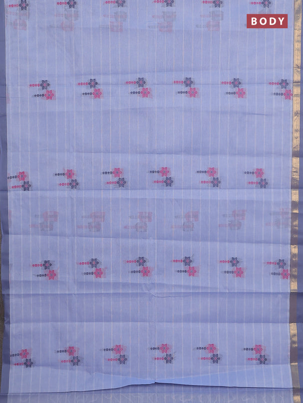 Nithyam cotton saree blue shade with allover thread weaves & buttas and zari woven simple border