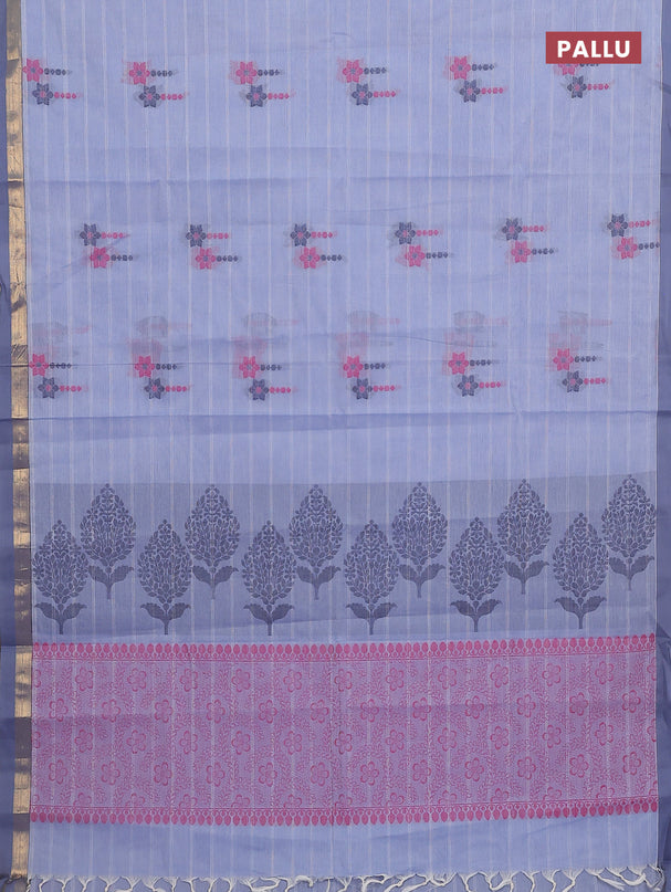 Nithyam cotton saree blue shade with allover thread weaves & buttas and zari woven simple border