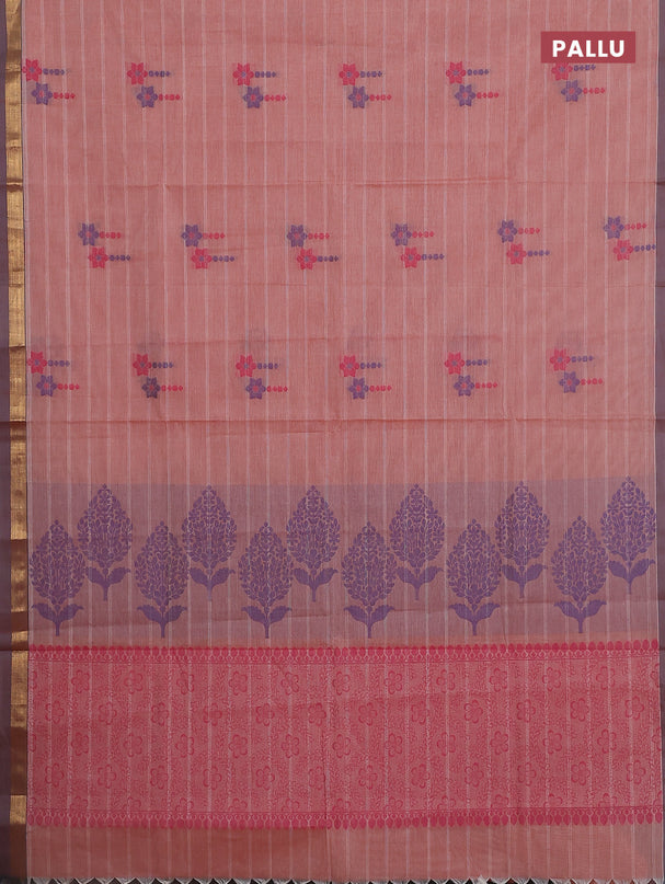 Nithyam cotton saree rust shade and dual shade of grey with allover thread weaves & buttas and zari woven simple border