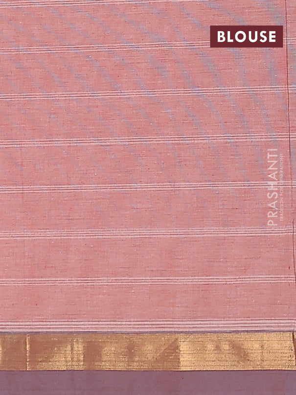 Nithyam cotton saree rust shade and dual shade of grey with allover thread weaves & buttas and zari woven simple border