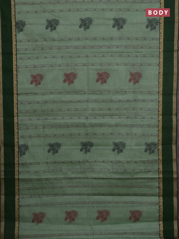 Nithyam cotton saree pastel green and green with allover thread woven stripes pattern & buttas and zari woven simple border