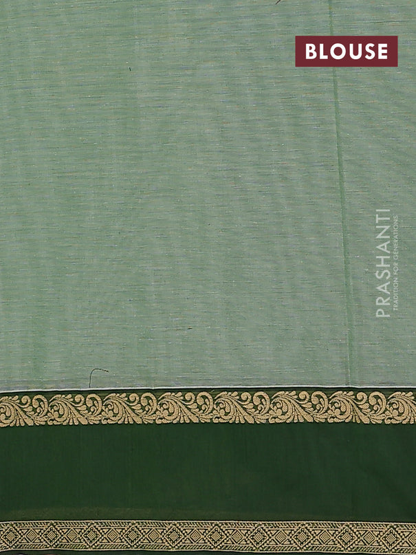 Nithyam cotton saree pastel green and green with allover thread woven stripes pattern & buttas and zari woven simple border