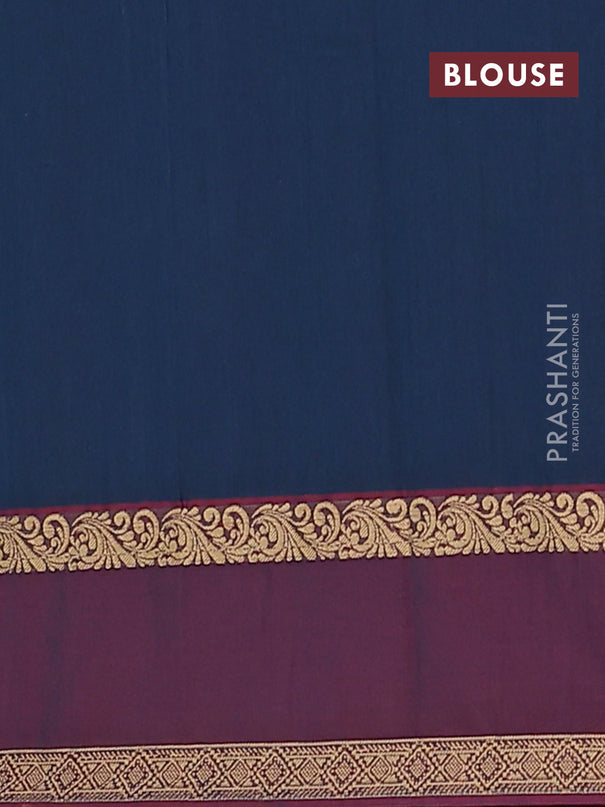 Nithyam cotton saree peacock blue and maroon with allover thread woven stripes pattern & buttas and rettapet thread woven border