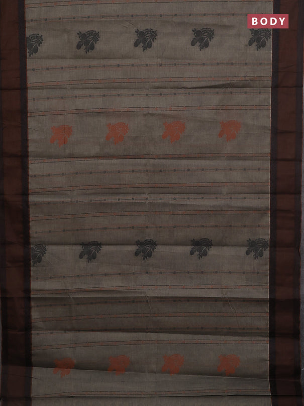 Nithyam cotton saree chikku shade and brown with allover thread woven stripes pattern & buttas and rettapet thread woven border