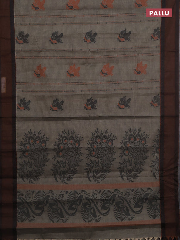 Nithyam cotton saree chikku shade and brown with allover thread woven stripes pattern & buttas and rettapet thread woven border