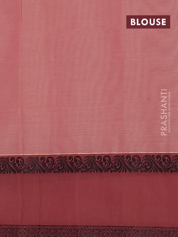 Nithyam cotton saree peach and brown with allover thread woven stripes pattern & buttas and rettapet thread woven border