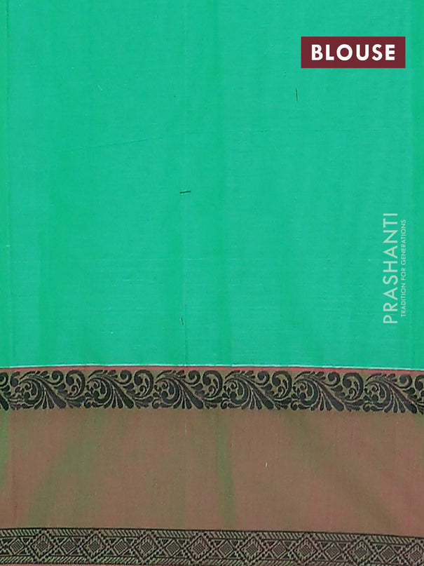 Nithyam cotton saree green and pink with allover thread woven stripes pattern & buttas and rettapet thread woven border