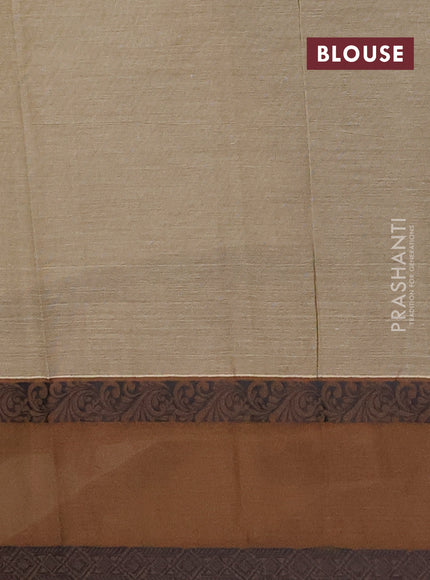 Nithyam cotton saree elaichi green and brown with allover thread woven stripes pattern & buttas and rettapet thread woven border