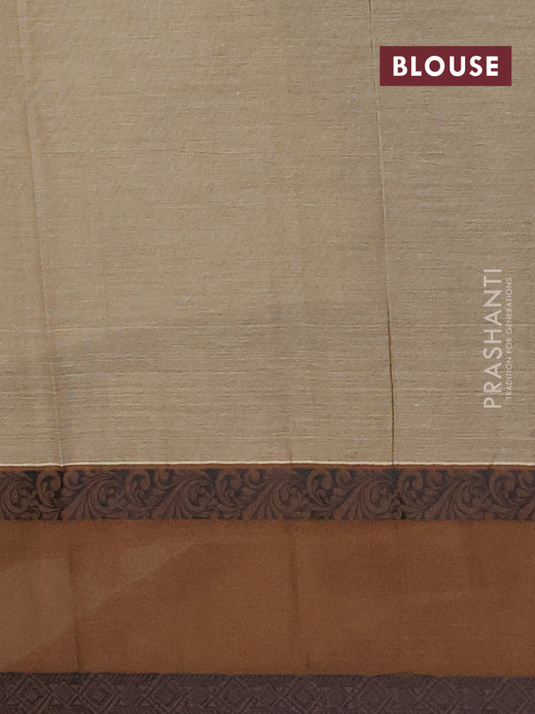 Nithyam cotton saree elaichi green and brown with allover thread woven stripes pattern & buttas and rettapet thread woven border