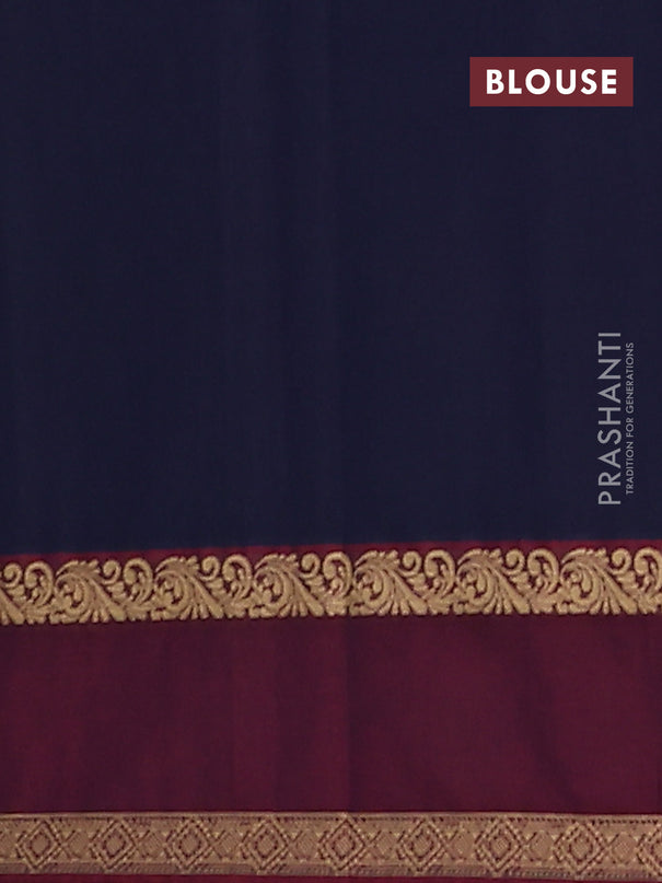 Nithyam cotton saree navy blue and maroon with allover thread woven stripes pattern & buttas and rettapet thread woven border