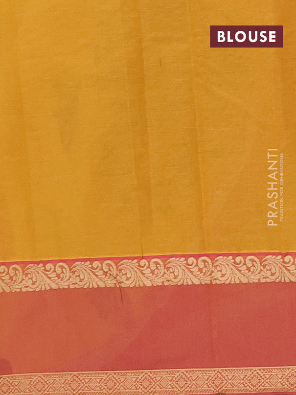 Nithyam cotton saree yellow and pink with allover thread woven stripes pattern & buttas and rettapet thread woven border