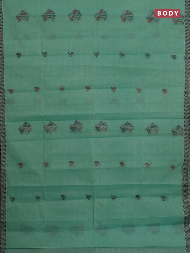 Nithyam cotton saree teal green with allover checks pattern & buttas and thread woven border