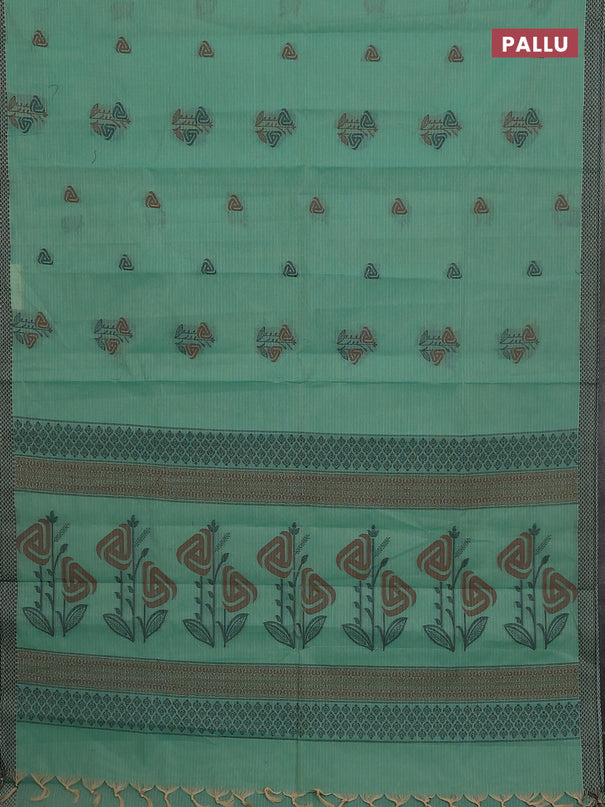 Nithyam cotton saree teal green with allover checks pattern & buttas and thread woven border