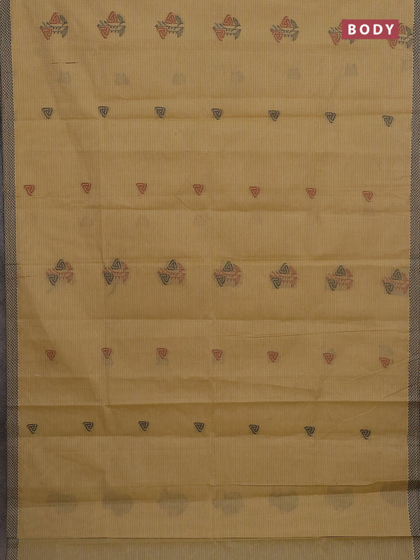 Nithyam cotton saree beige with allover checks pattern & buttas and thread woven border