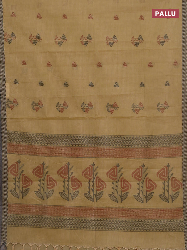 Nithyam cotton saree beige with allover checks pattern & buttas and thread woven border