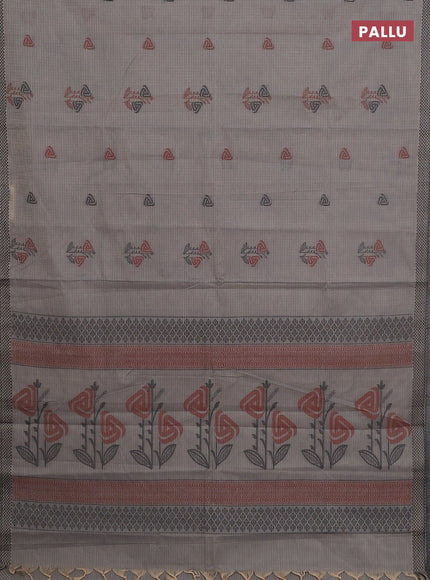 Nithyam cotton saree grey with allover checks pattern & buttas and thread woven border