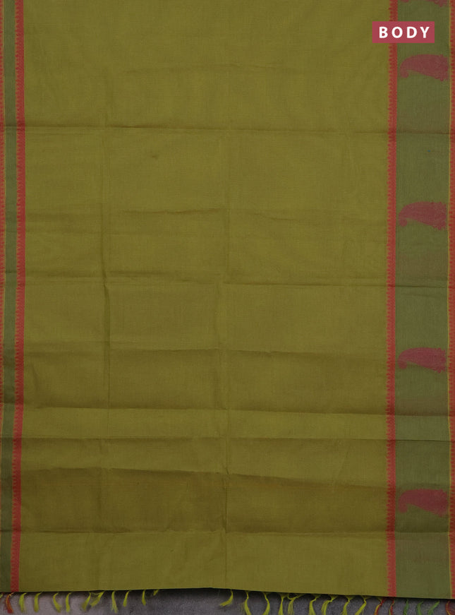 Nithyam cotton saree lime green shade with allover thread woven stripe pattern and thread woven butta border