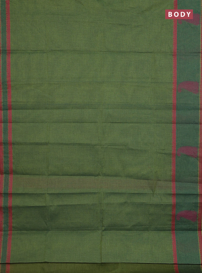 Nithyam cotton saree green  with allover thread woven stripe pattern and thread woven butta border