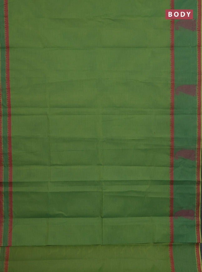 Nithyam cotton saree green shade with allover thread woven stripe pattern and thread woven butta border