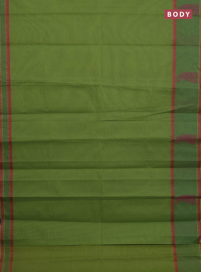 Nithyam cotton saree light green with allover thread woven stripe pattern and thread woven butta border