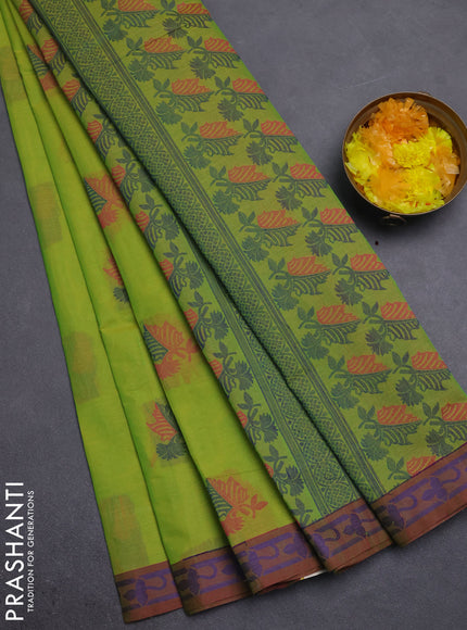 Nithyam cotton saree light green with thread woven buttas and thread woven border