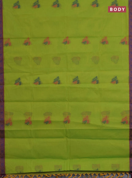 Nithyam cotton saree light green with thread woven buttas and thread woven border