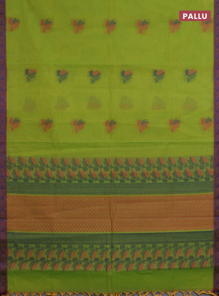 Nithyam cotton saree light green with thread woven buttas and thread woven border