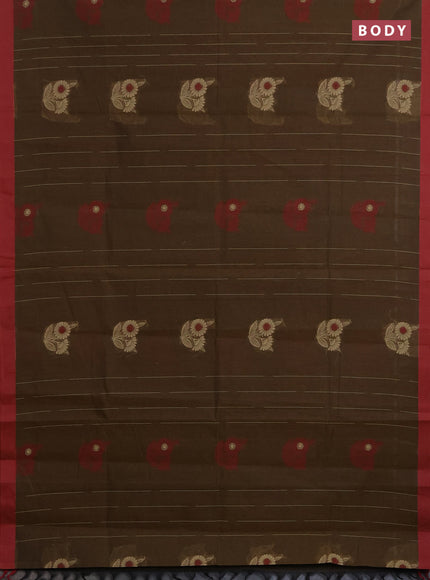 Nithyam cotton saree sap green and maroon with allover thread weaves & buttas and simple border
