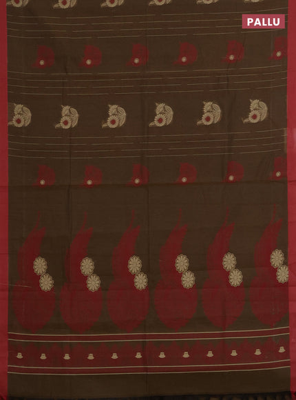 Nithyam cotton saree sap green and maroon with allover thread weaves & buttas and simple border
