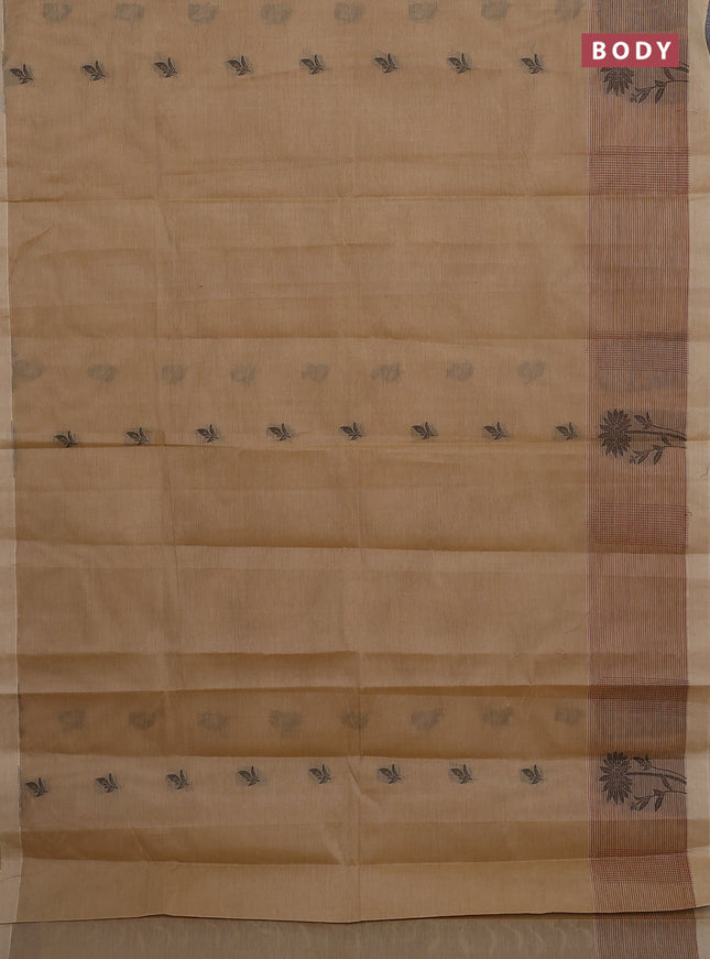 Nithyam cotton saree dark sandal with thread woven buttas and thread woven border