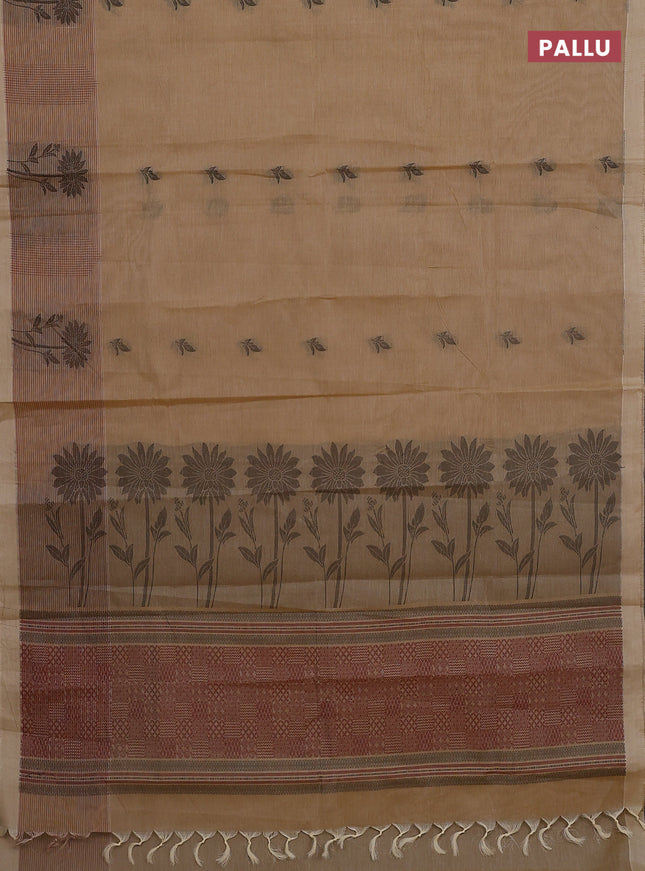 Nithyam cotton saree dark sandal with thread woven buttas and thread woven border