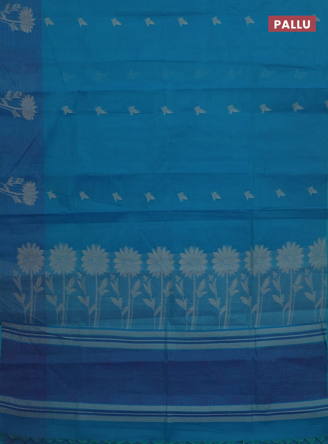 Nithyam cotton saree teal blue with thread woven buttas and thread woven border