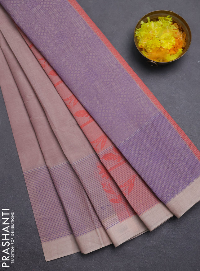 Nithyam cotton saree pastel maroon with thread woven buttas and thread woven border