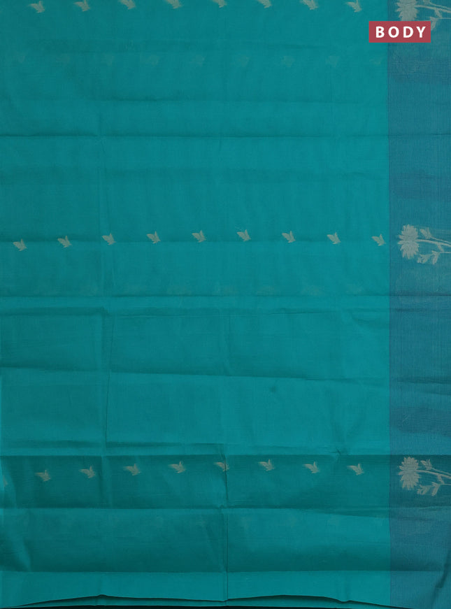 Nithyam cotton saree teal green with thread woven buttas and thread woven border