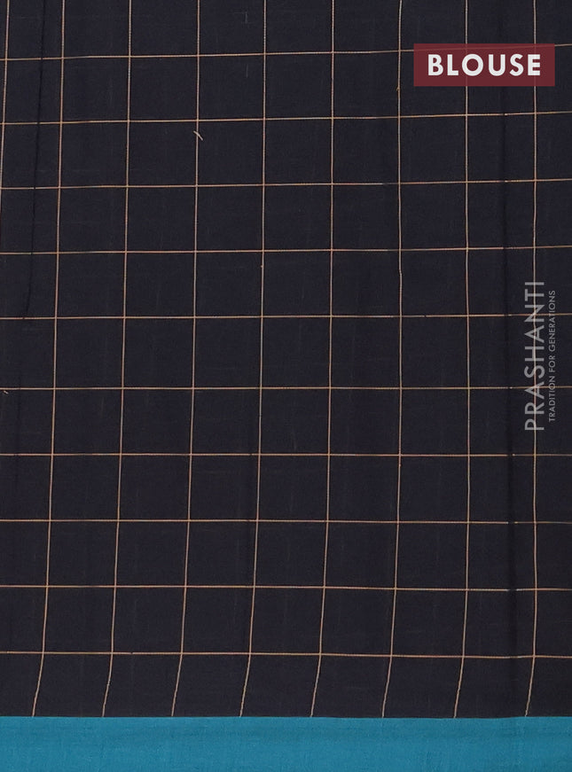 Nithyam cotton saree black and teal green with thread woven buttas and simple border