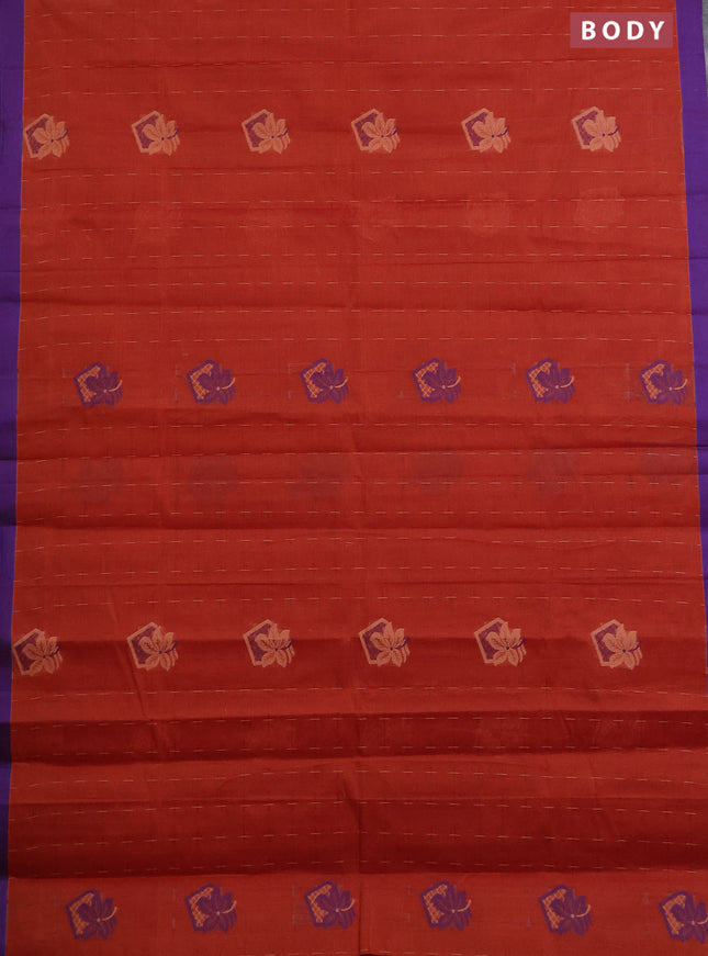 Nithyam cotton saree rust shade and violet with thread woven buttas and simple border