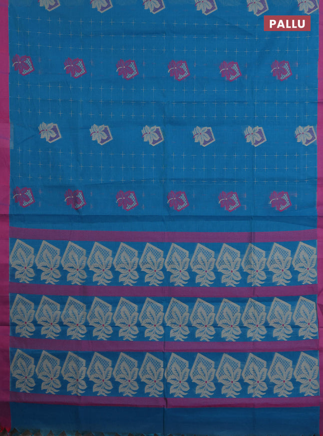 Nithyam cotton saree teal green shade and pink with thread woven buttas and simple border