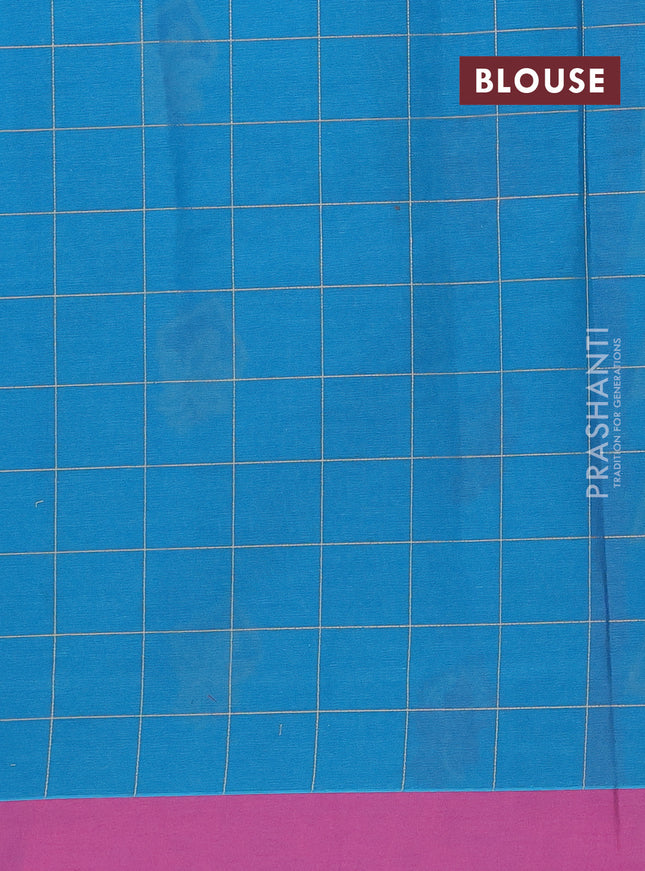 Nithyam cotton saree teal green shade and pink with thread woven buttas and simple border