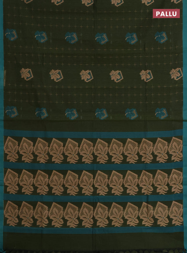 Nithyam cotton saree sap green and teal green with thread woven buttas and simple border